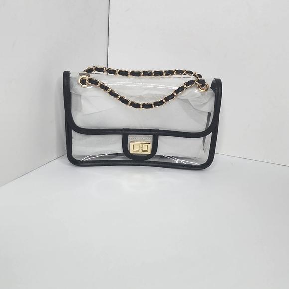Womens PVC Clear Crossbody Handbag Black Trim Stadium Approved Clear Bag - Picture 6 of 8